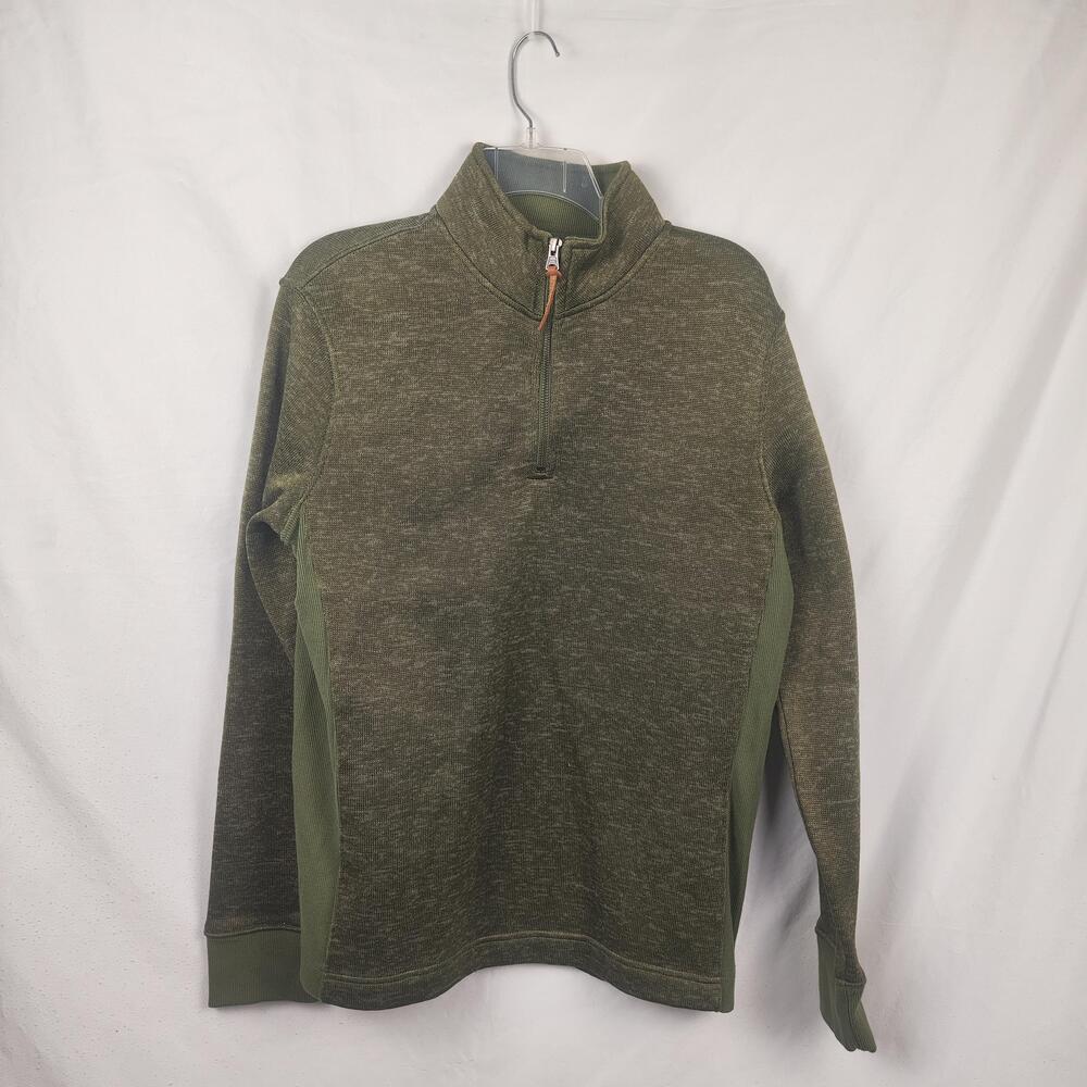 Merona Sweater Mens Medium Green 1/4 Zip Mock Neck Pullover Knit Casual Warm